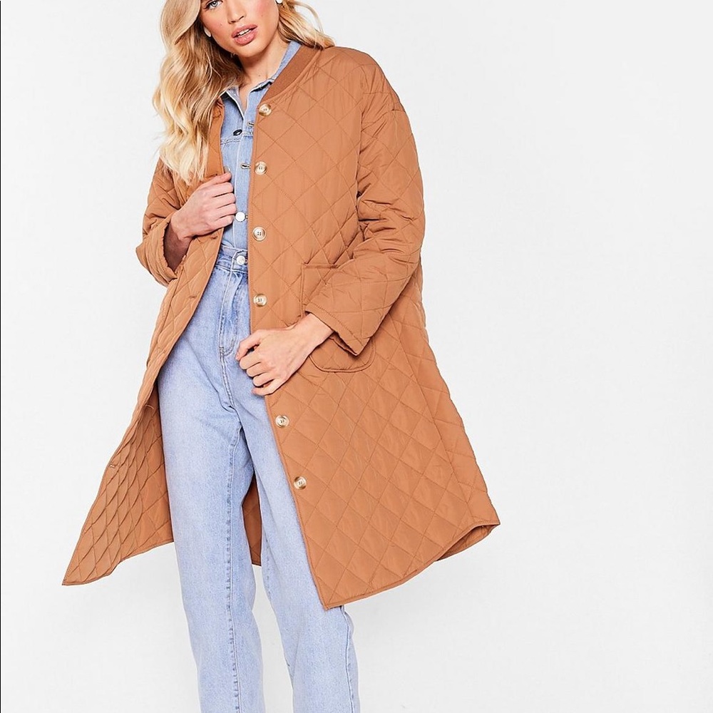 Quilted button down longline coat - Picture 2 of 5